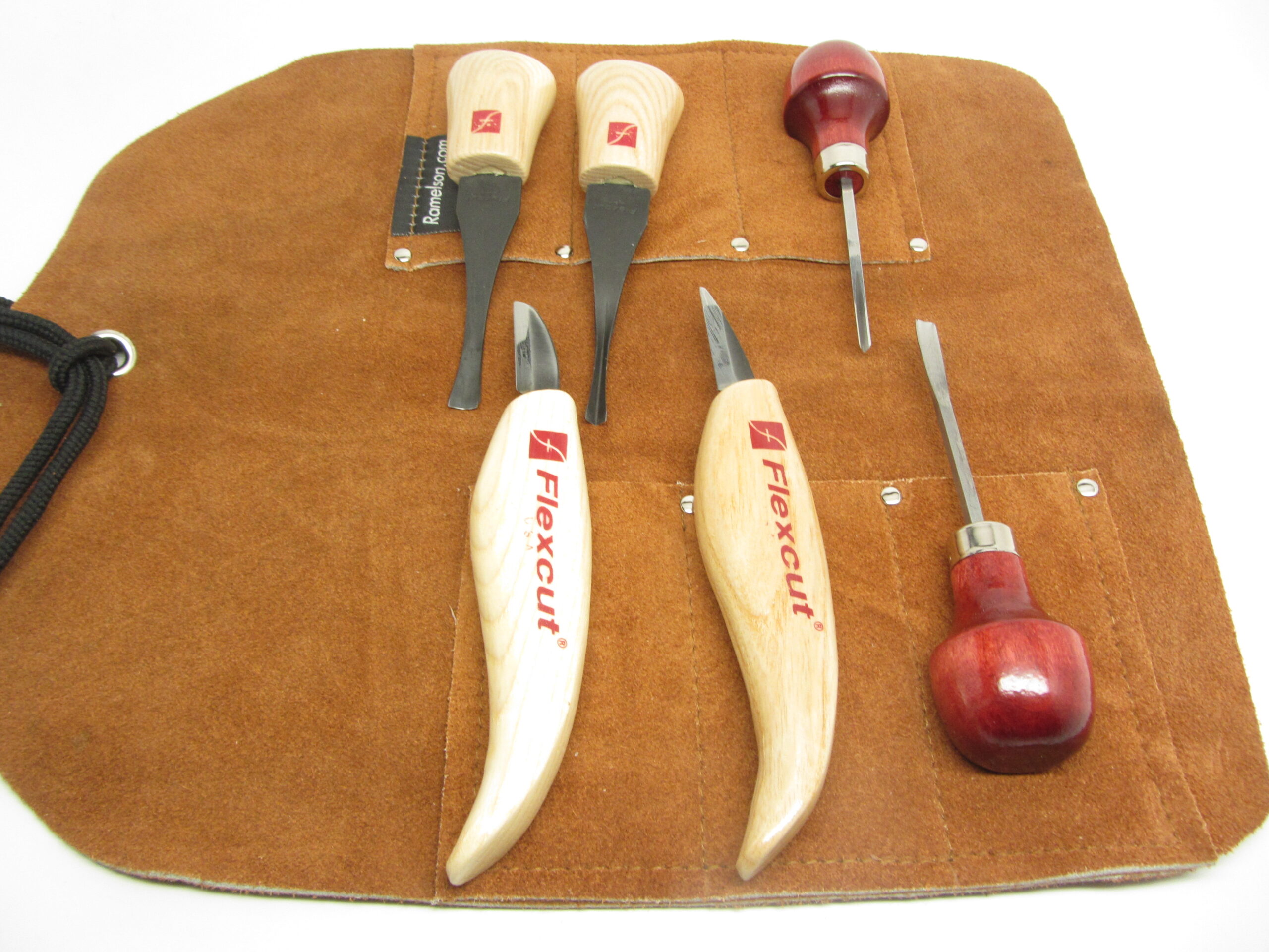 Flexcut Beginner Palm and Knife Set Ramelson Gouge & Bent V Woodcarving Tools, Size: One Size